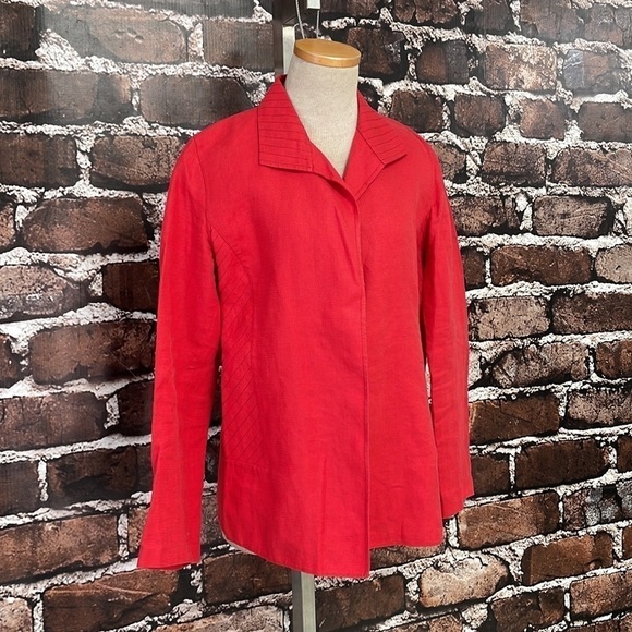 Ellen Tracy Linda Allard Jacket Blazer Suit Coat Red Linen Size 6 - Picture 5 of 11